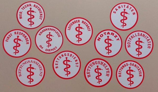 Aufkleber auf Glas 2-farbig, Aufkleber rot/weiß, Notarzt-Aufkleber, Rettungsdienst-Aufkleber, First Responder Aufkleber,