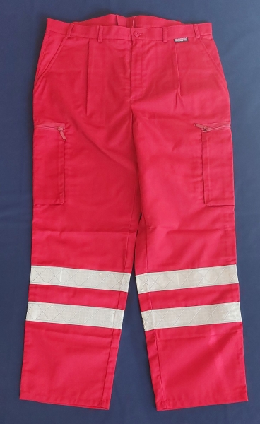 Einsatzhose dunkelrot mit Reflexstreifen, Sonderpreisartikel, dunkelrote Hose mit zwei Streifen, Rettungsdiensthose,