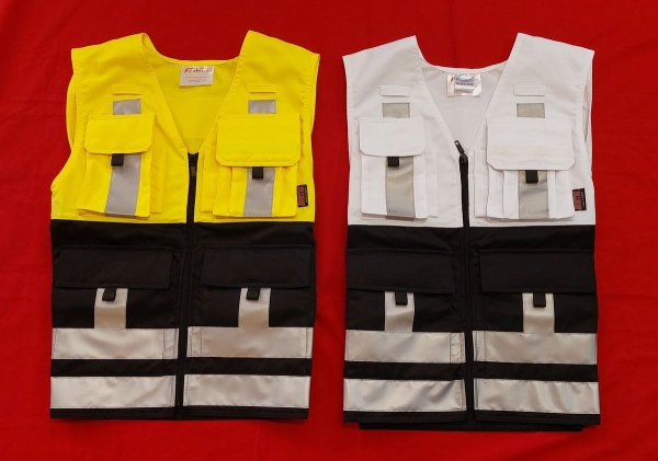 Feuerwehr-Weste grün/gelb Art. 9319/LIF, Kennzeichungsweste mit Taschen, Weste in grün/gelb, Überwurfweste mit Taschen,