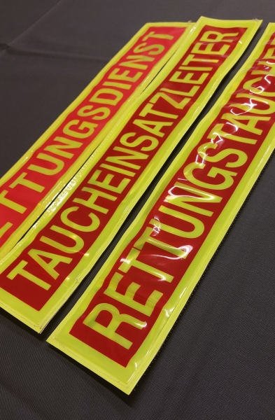 Rückenschild gelb/rot-negativ, Sonderpreisartikel, Rückenschilder in 42x8 cm, gelbe Schilder mit rot,