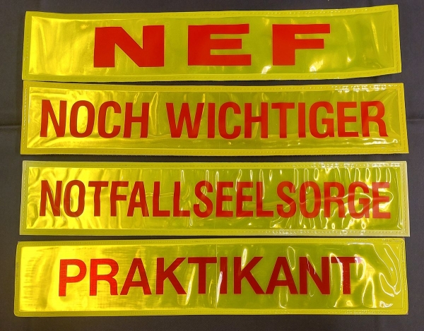 Rückenschild gelb/rot, Sonderpreisartikel, Rückenschild in gelb mit roter Schrift,