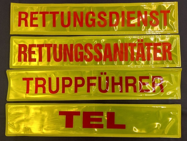 Rückenschild gelb/rot, Sonderpreisartikel, Rückenschild in gelb mit roter Schrift,