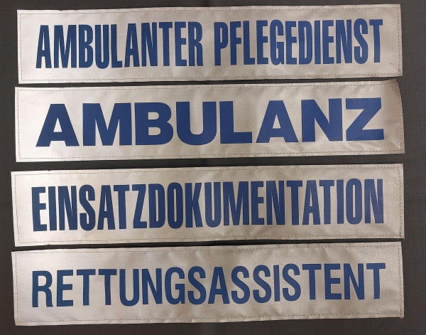 Rückenschild 3M/silber, Schrift blau, Sonderpreisartikel, silbernes Schild mit blauer Schrift, Rückenschild 42x8 cm,