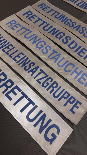 Rückenschild 3M/silber, Schrift blau, Sonderpreisartikel, silbernes Schild mit blauer Schrift, Rückenschild 42x8 cm,