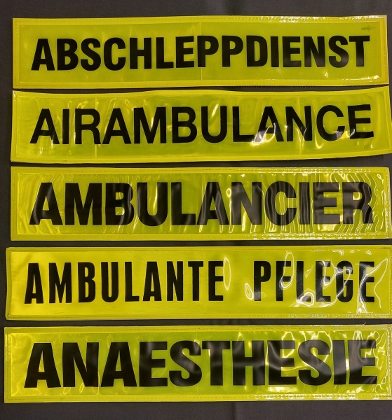 Rückenschild gelb/schwarz, Sonderpreisartikel, Rückenschilder gelb mit schwarzer Schrift,