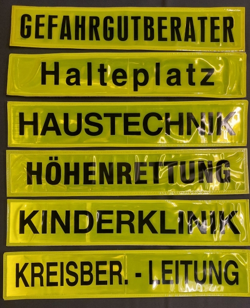Rückenschild gelb/schwarz, Sonderpreisartikel, Rückenschilder gelb mit schwarzer Schrift,