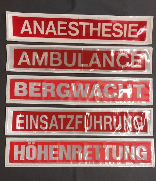 Rückenschild weiss/rot-negativ, Sonderpreisartikel, Rückenschild in 42x8 cm, weiss/rote Schilder,