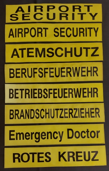 Rückenschild 3M/gelb Sonder, Sonderpreisartikel, Rückenschilder in 42x8 cm, gelbe Schilder mit schwarzer Schrift, 3M/gelb,