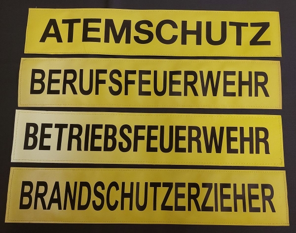 Rückenschild 3M/gelb Sonder, Sonderpreisartikel, Rückenschilder in 42x8 cm, gelbe Schilder mit schwarzer Schrift, 3M/gelb,