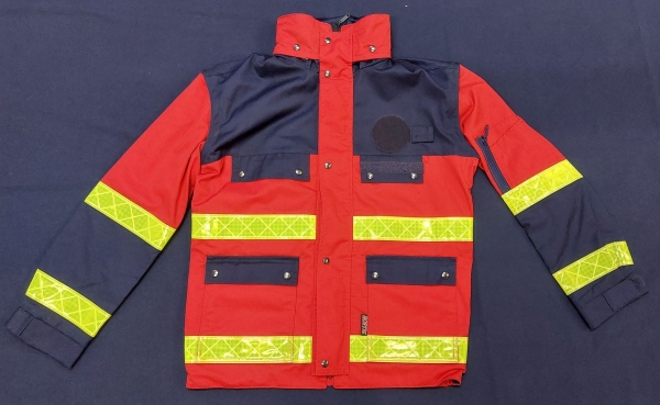 Einsatzanorak dunkelrot/blau, Sonderpreisartikel, dunkelrote Jacke mit Reflexstreifen, Jacke mit FESTEN Armen,