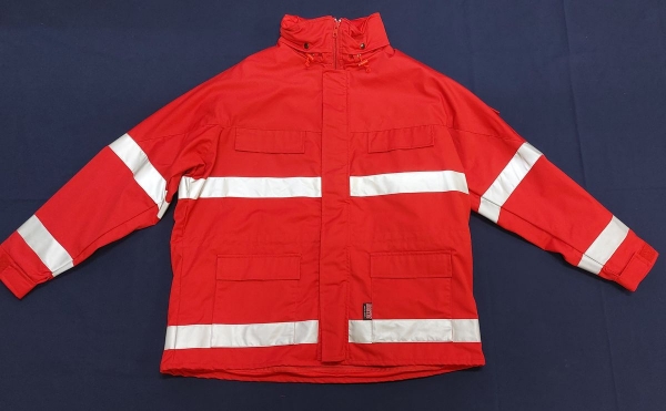 Einsatzanorak dunkelrot/blau, Sonderpreisartikel, dunkelrote Jacke mit Reflexstreifen, Jacke mit FESTEN Armen,