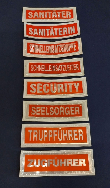 Brustschild weiss/rot-negativ, glänzende Brustschilder, Sonderpreis, Reflexschild, Brustschilder 15x5 cm,