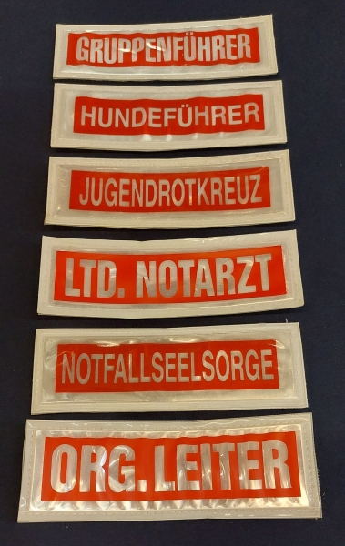 Brustschild weiss/rot-negativ, glänzende Brustschilder, Sonderpreis, Reflexschild, Brustschilder 15x5 cm,