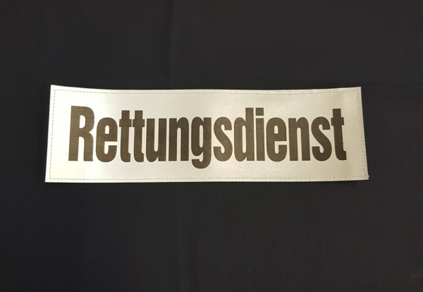 Rückenschild 3M/silber, 33x10 cm, Sonderpreisartikel, Rückenschild Rettungsdienst, Sonderpreisschild, silbernes Schild Rettungsdienst,