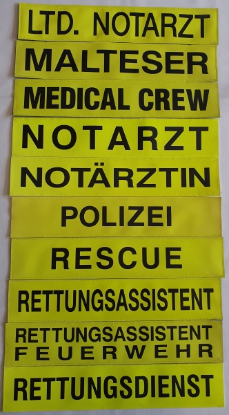 Rückenschild 3M/gelb, Schild gelb mit schwarzer Schrift, Schilder mit Klett,
