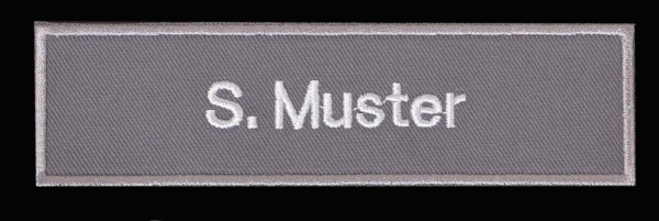 Namensschild grau einzeilig, DRK-Namensschild, Namensschilder selbst gestalten, individuelle Namensschilder, Namensschild gestickt, Namensabzeichen, Namensschilder für Notfallseelsorge,