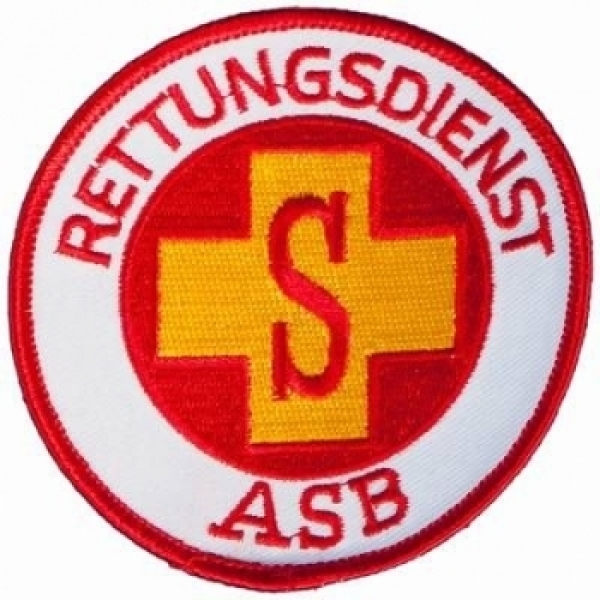 ASB-Embleme, ASB-NOTFALLSANITÄTER, Emblem rund mit ASB-Logo + Zusatzbezeichnung, ASB-RETTUNGSSANITÄTER,