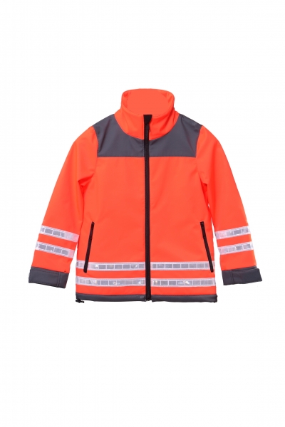 Softshell-Jacke leuchtrot/grau, Softshelljacke für Kinder, DRK-Softshelljacke, Kindersoftshelljacke,