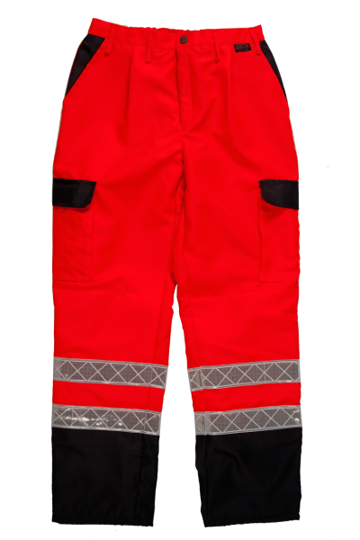Einsatzhose leuchtrot/grau Art. 9202/RK/GR, Hose in leuchtrot/grau, Rettungsdiensthose mit weißen Streifen,