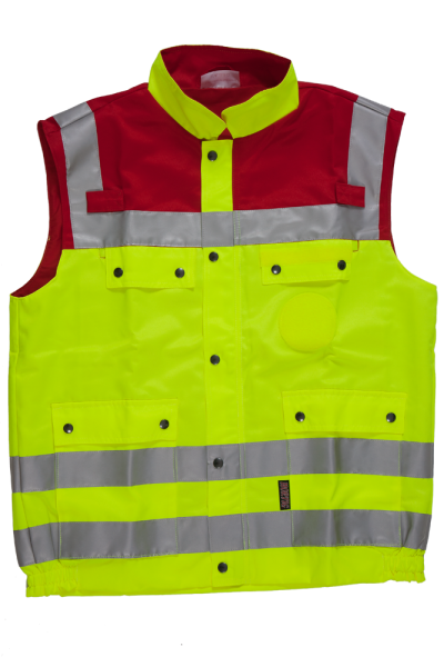 Einsatzweste neongelb/dunkelrot Art. 9352/V/R, neongelbe Weste, Rettungsdienstweste neongelb mit Reflexstreifen,