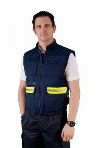 Einsatzweste blau, Rettungsdienstweste, Arbeitsweste, wattierte Weste mit GSG Streifen, blauer Body,