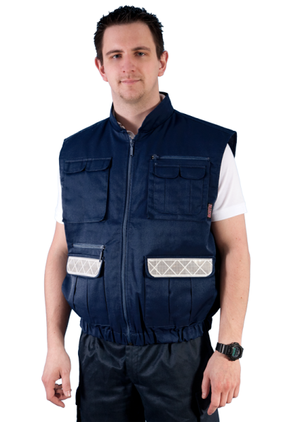 Einsatzweste blau, Arbeitsweste mit Reflexstreifen, Rettungsdienstweste, blaue Weste, Body, wattierte Weste,