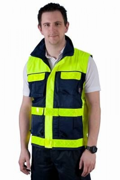 Einsatzweste blau/neongelb, Arbeitsweste, Weste blau/neongelb, Weste mit gelben Streifen, Weste Feuerwehr,