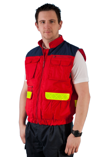 Einsatzweste dunkelrot/blau (wattiert) Art. 9523/K, Rettungsdienstweste mit Reflexstreifen, wattierter Body in rot/blau, Weste dunkelrot/blau, Arbeitsweste,
