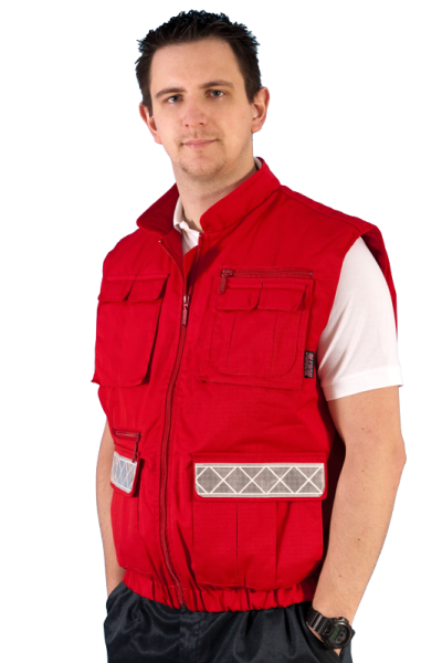Einsatzweste dunkelrot (unwattiert) Art. 9623,  Rettungsdienstweste mit Reflexstreifen, unwattierter Body in rot, Arbeitsweste, Weste dunkelrot, Weste mit Reflexstreifen,