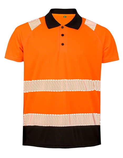 Recycled Safety Polo Shirt, Poloshirt mit Reflexstreifen, Polo orange/schwarz, High-Viz Shirt, Polo neongelb/schwarz