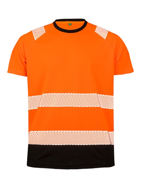 Recycled Safety T-Shirt, neongelbes Shirt mir Reflex, Shirt mit Reflektorstreifen, T-Shirt orange/schwarz,