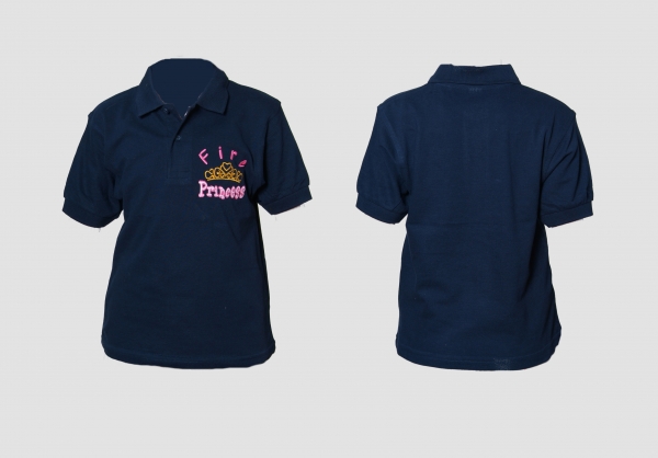 Kinder-Poloshirt blau Fire Princess, Kinderpolo-Shirt, Fire-Princess, Feuerwehrmädchen, Brustbestickung, Poloshirt blau,