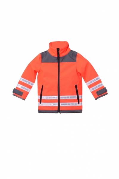 Softshell-Jacke leuchtrot/grau, Softshelljacke für Kinder, DRK-Softshelljacke, Kindersoftshelljacke,