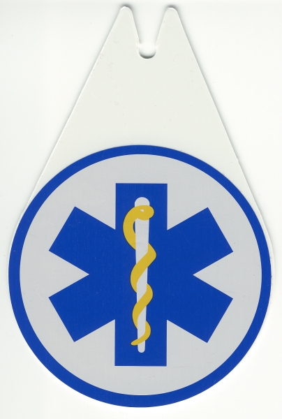 Autoplakette Star of Life, Autoplakette mit Saugnapf, Star of Life Plakette, Autoplakette in Tropfenform, Saugnapfschild,
