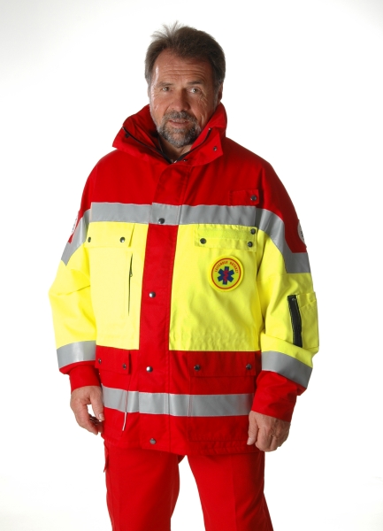 Einsatzanorak Mischgewebe neongelb/dunkelrot, Jacke für den Rettungsdienst,