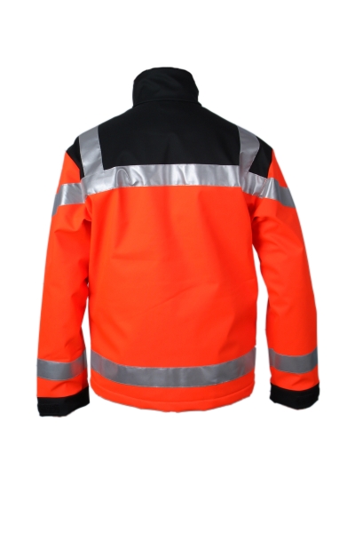 Softshell-Jacke leuchtrot/schwarz, Softshelljacke Rettungsdienst, leuchtrote Softshelljacken, Softshelljacke mit Reflexstreifen,