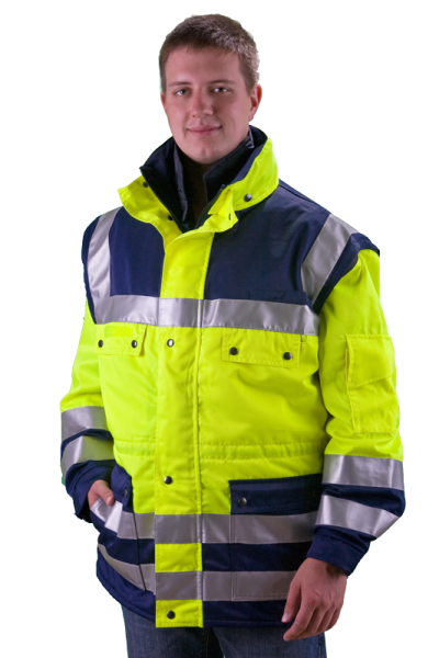 Einsatzanorak "Kelmis", Einsatzjacke neongelb/blau, Warnjacke mit Reflexstreifen,