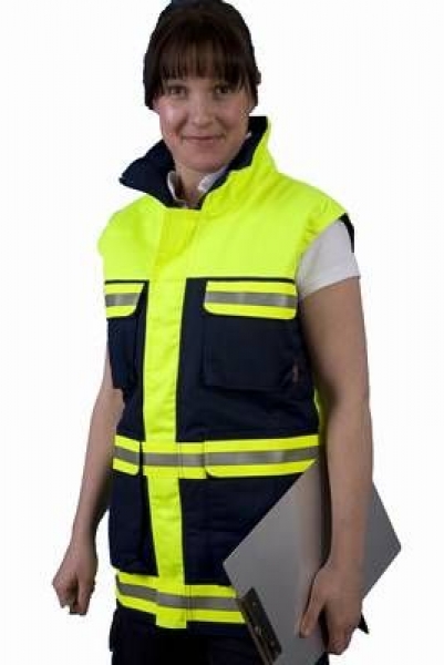 Einsatzweste blau/neongelb, Weste Feuerwehr, Arbeitsweste, Weste blau/neongelb, Weste mit GSG-Streifen,