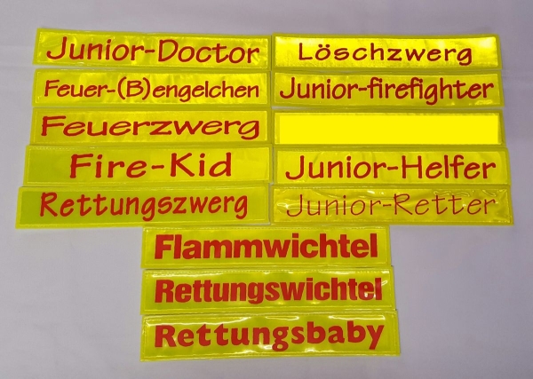 Rückenschilder gelb 30x5cm, Schilder in gelb/schwarz oder gelb/rot,