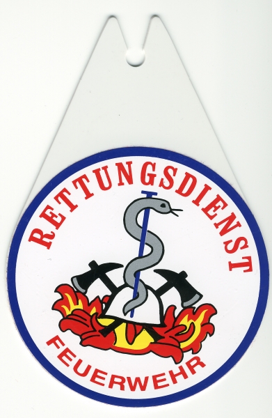 Autoplakette Feuerwehr + Zusatztext, Autoplakette mit Saugnapf, Autoplakette in Tropfenform, Saugnapfschild,
